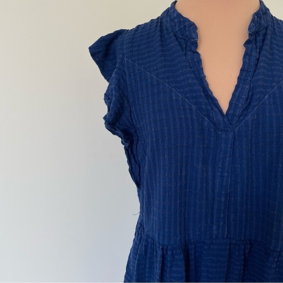 Anthropologie Blue Texture Linen Blend Flutter Sleeve Amadi Adler Tunic Dress XS - Picture 10 of 12